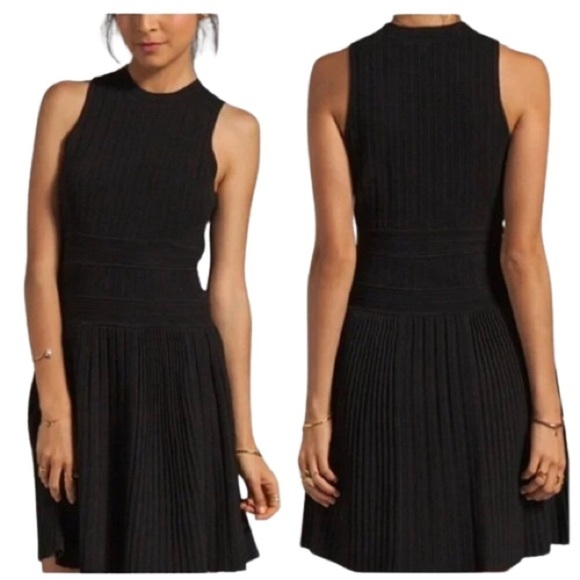 Theory Dresses & Skirts - Women's S Theory Chloh Enchanted Ribbed Stretch Knit Black Dress Fit Flare